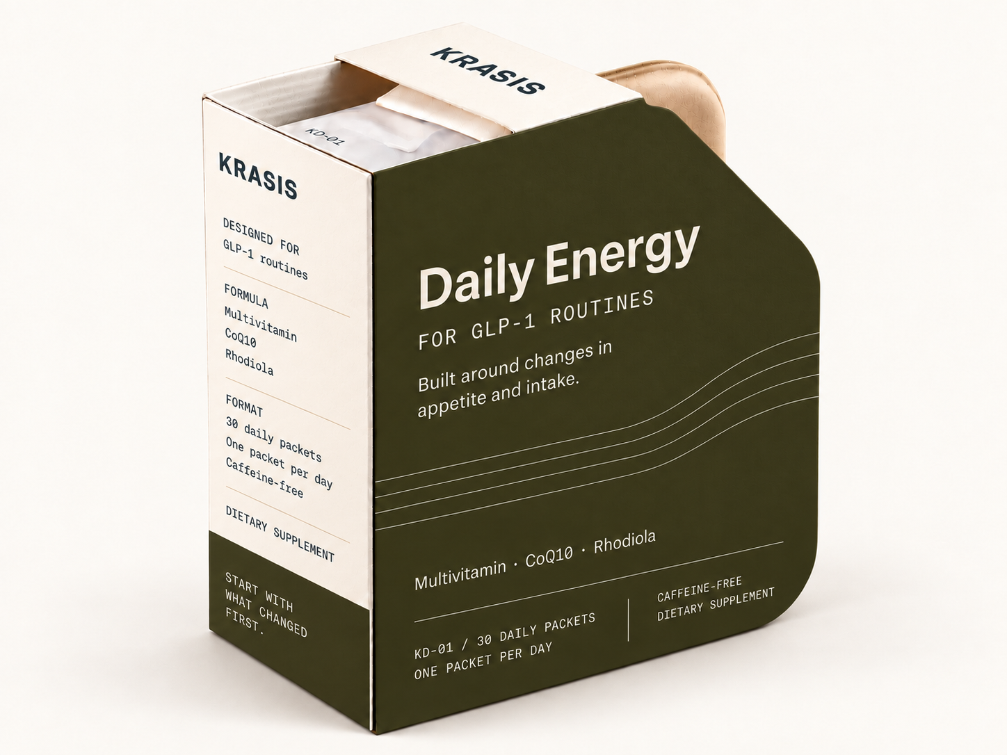 Krasis Daily Energy box in three-quarter view